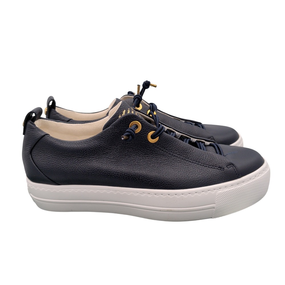 Paul Green Faye Sneaker Navy Gold Leather Platform Sneakers Womens 8.5 UK 6